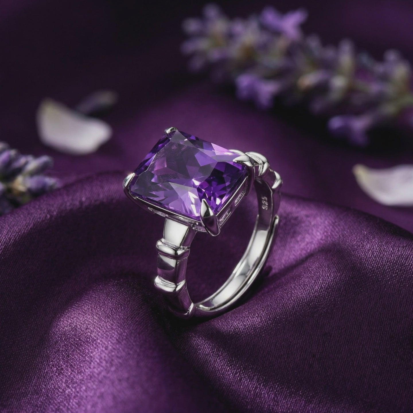 Natural amethyst oval ring in solid gold.