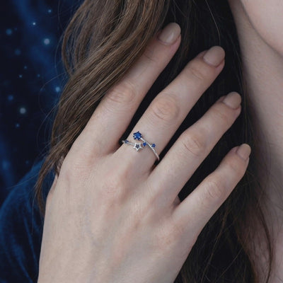 Video of The Orionis Star Ring, a solid gold ring with simulated sapphire.