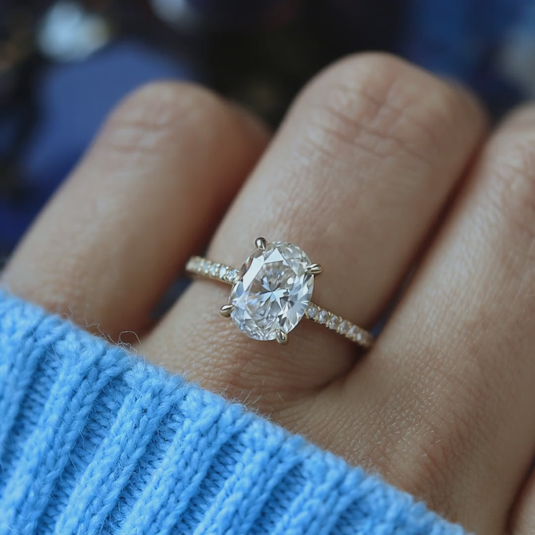 The Opaline 2 carat oval moissanite ring in solid gold.