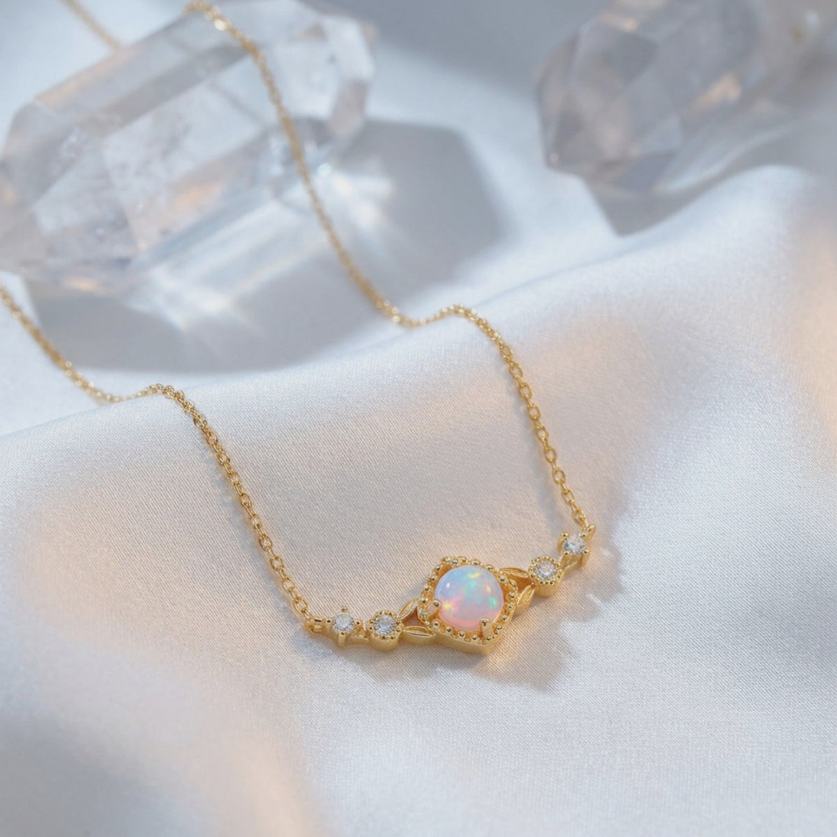 The Callisto Column Opal Necklace in solid gold.