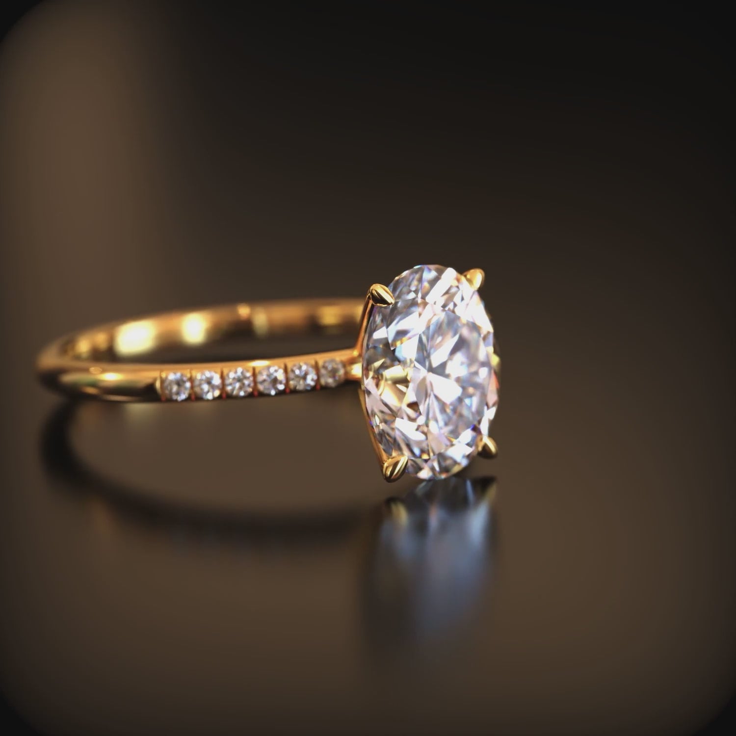 Oval moissanite solid gold ring.