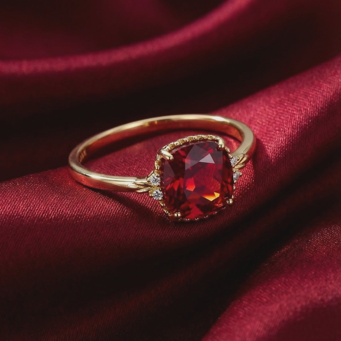 Simulated ruby solid gold ring.