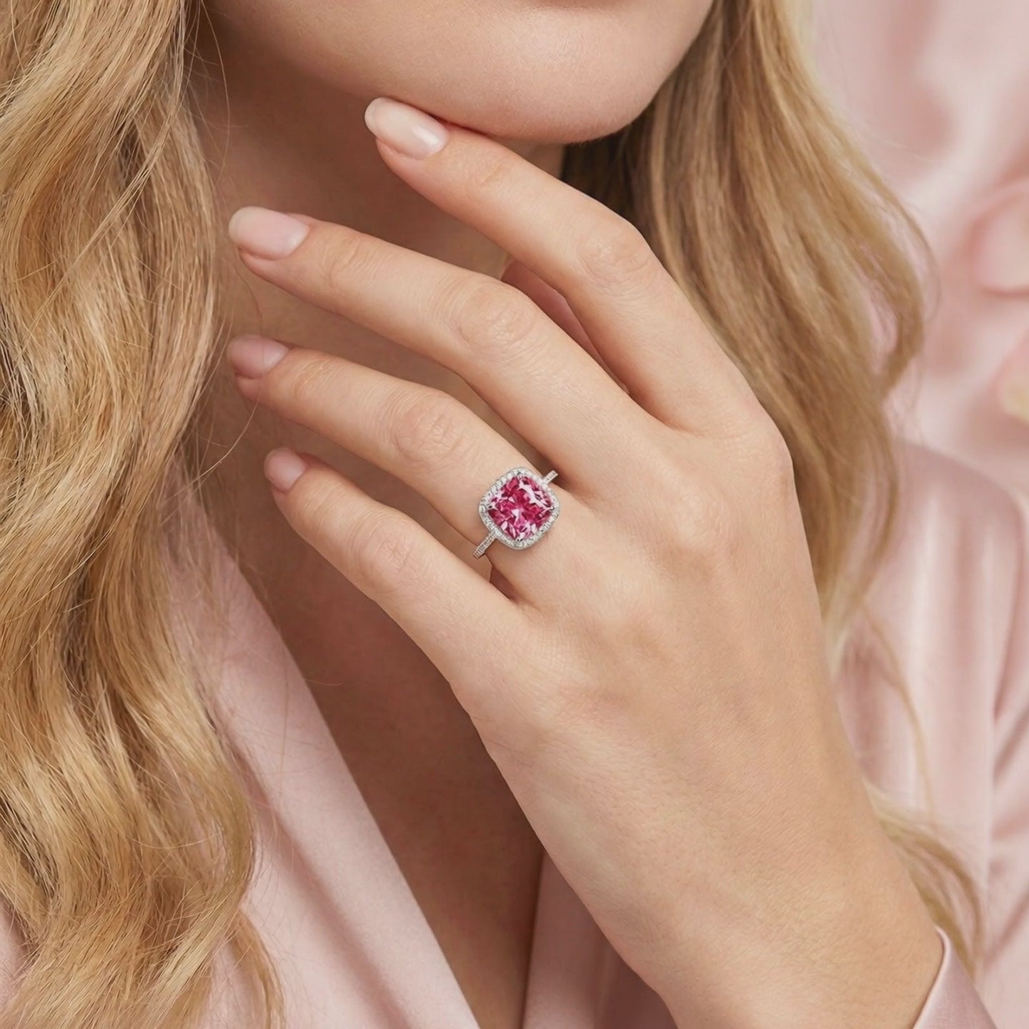 Simulated Pink Tourmaline ring in solid gold.