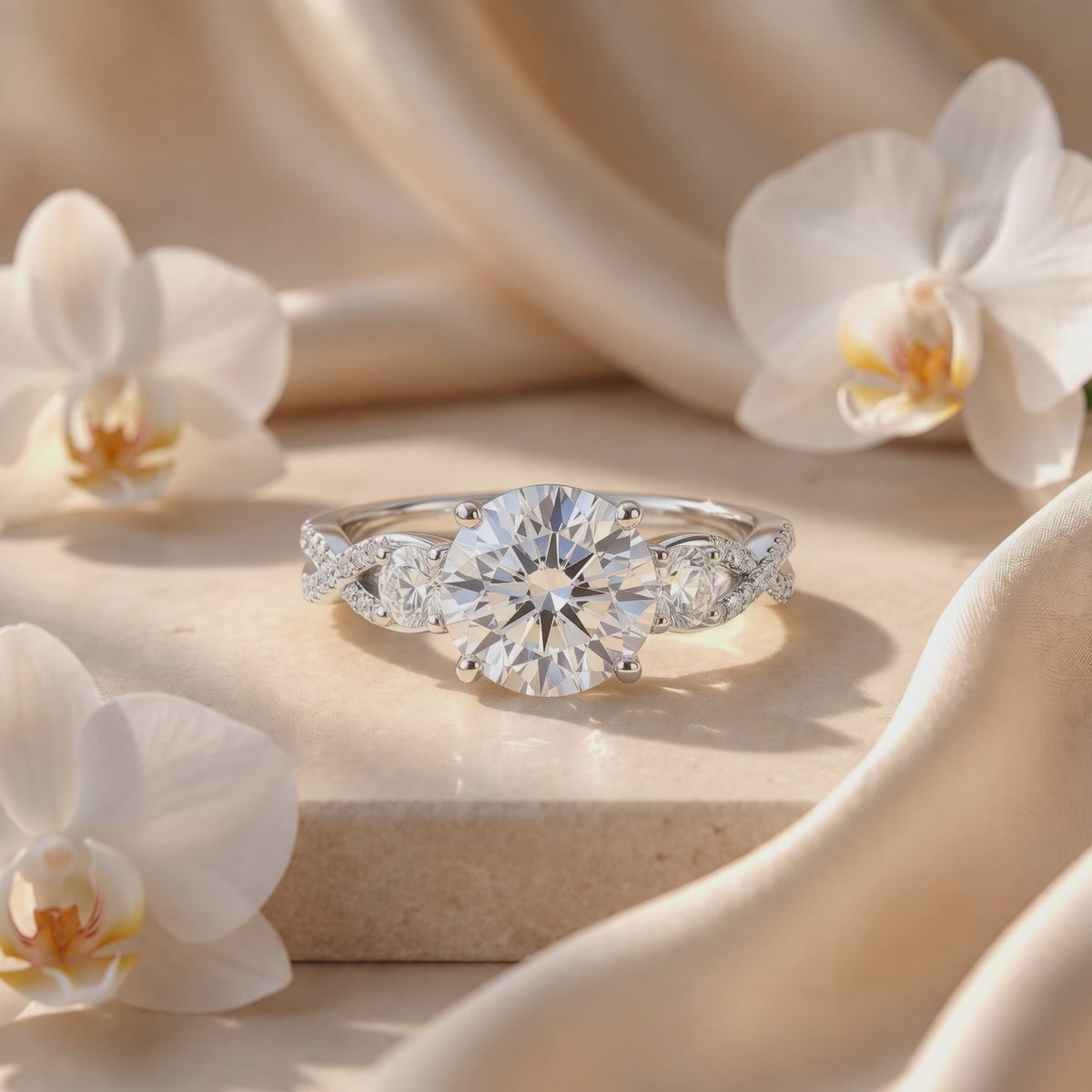 Vintage 3-Stone Round Cut Moissanite Ring — Hero video (10 seconds)