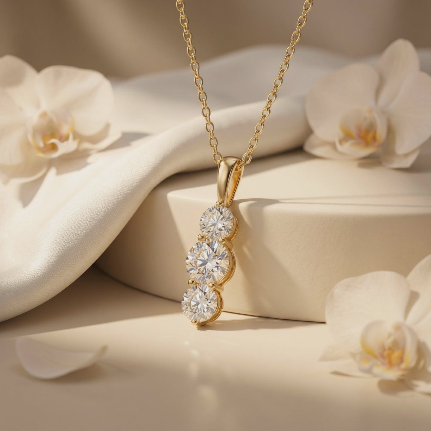 Larisa moissanite pendant necklace in solid gold.
