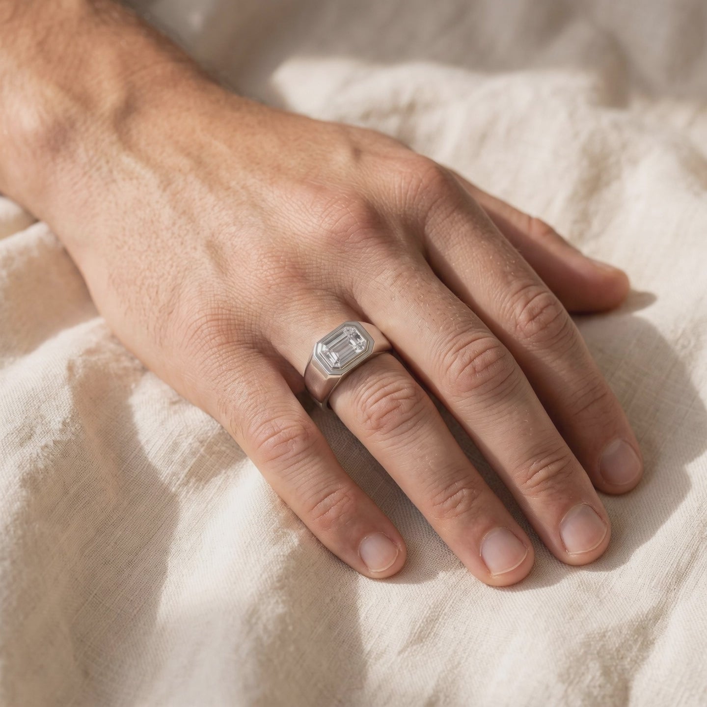 Minimal Bezel Set Men's Moissanite Ring — Lifestyle video (10 seconds)