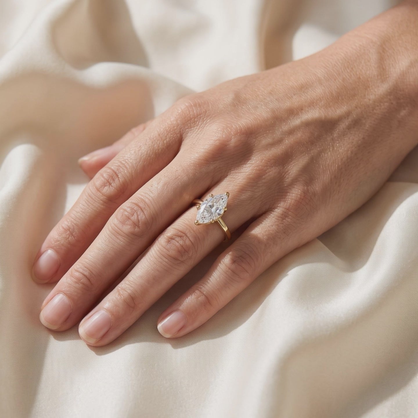1CT Marquise Cut Moissanite Ring 18K Gold Vermeil — Lifestyle video (10 seconds)