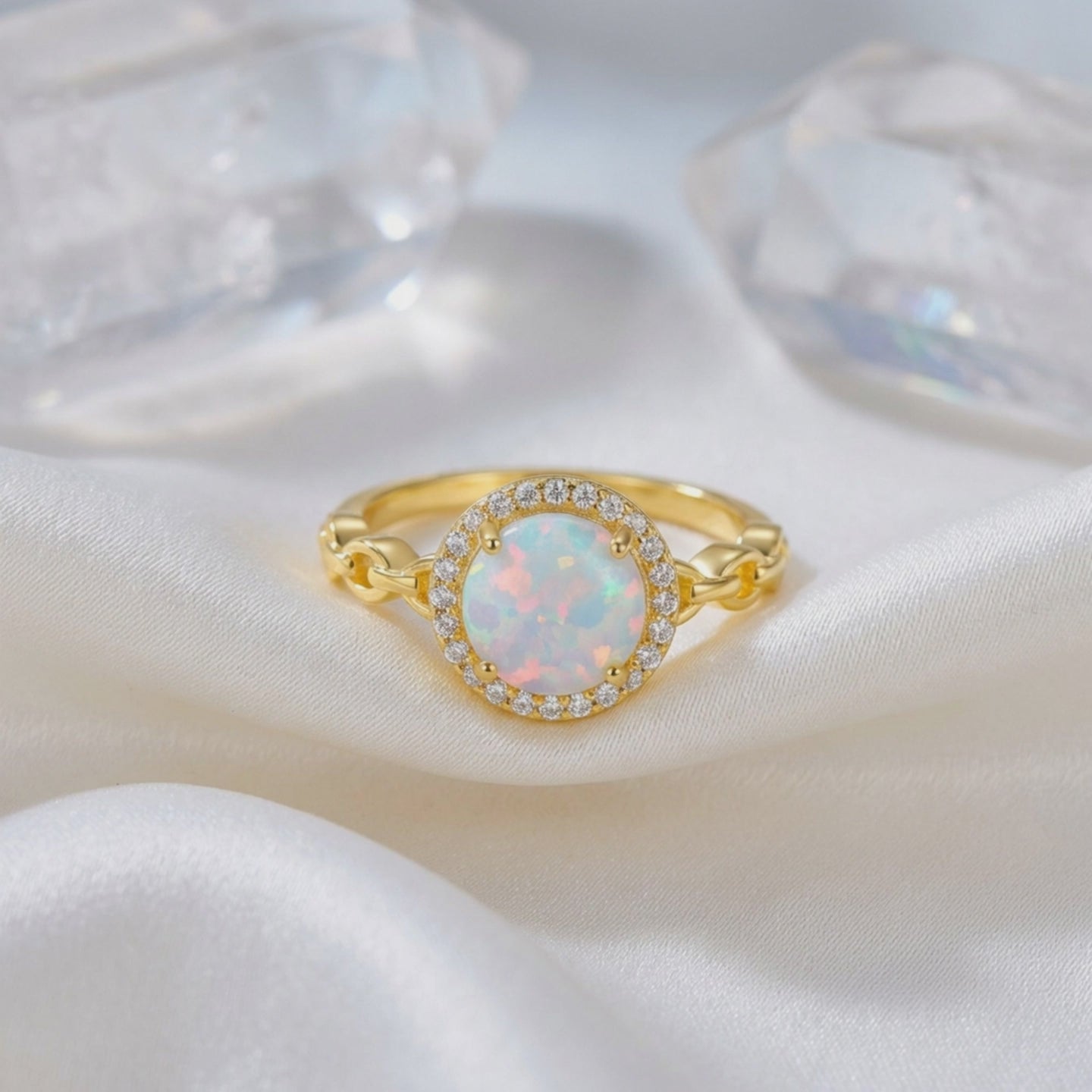 Video of a solid gold natural opal ring.