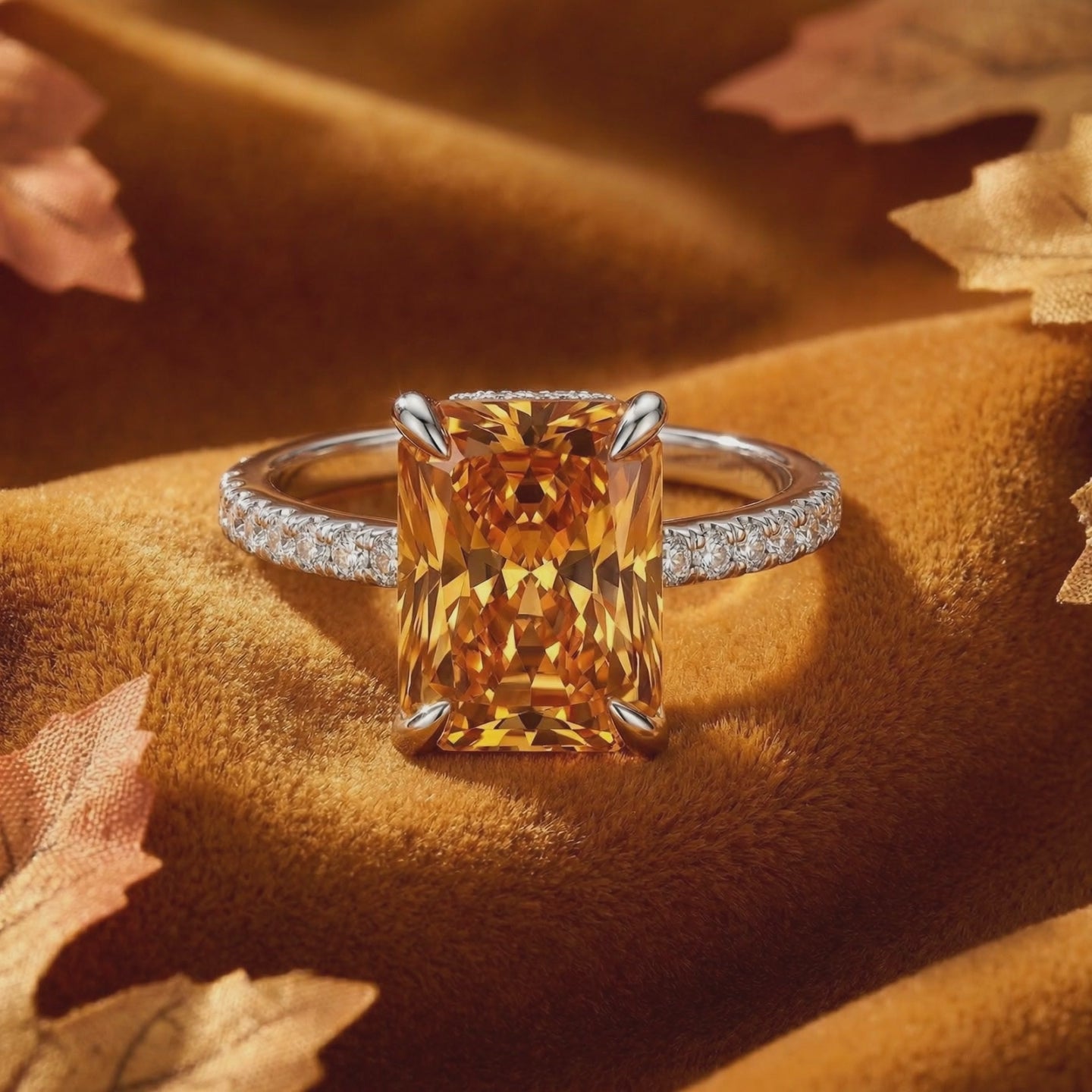 Radiant simulated topaz solid gold ring.