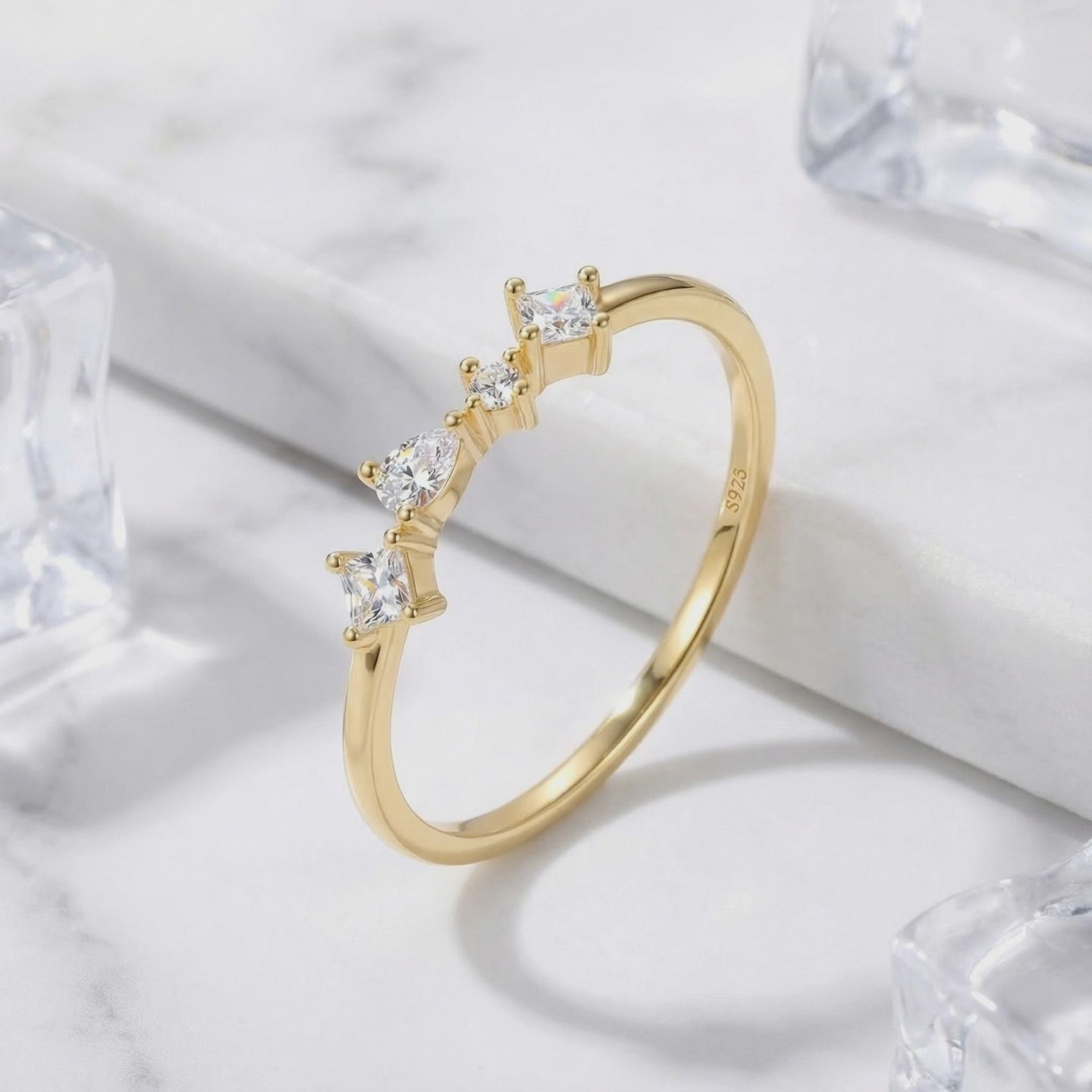 Solid gold ring with VVS Moissanite stones.