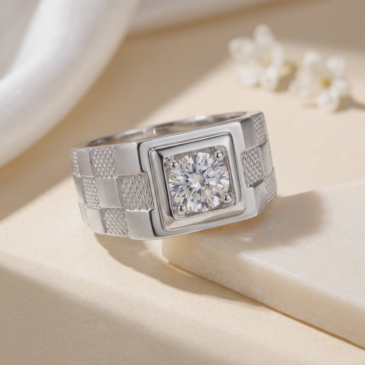 Checkered Men's 1CT Moissanite Wedding Band — Hero video (10 seconds)