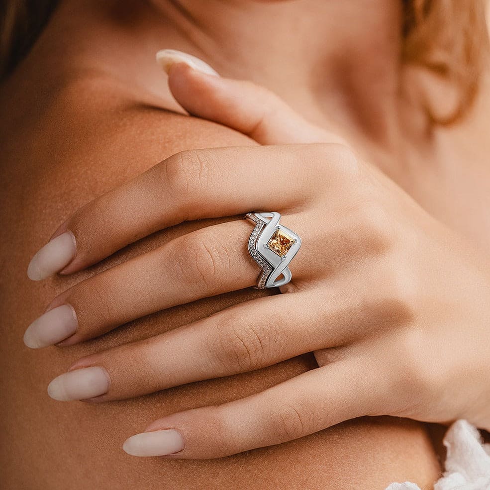 The Snow Wave: Fire's Heart 2-Piece Set Ring - S925 Sterling Silver