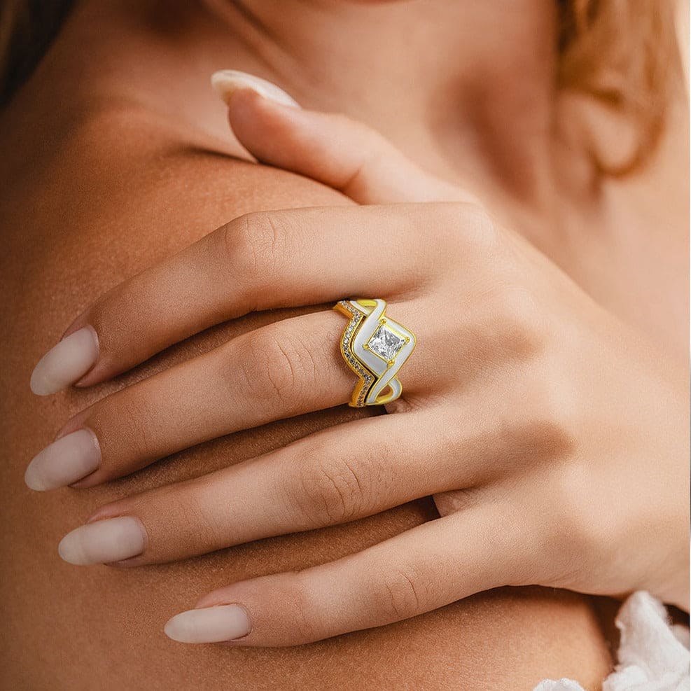 The Snow Wave: Diamond 2-Piece Set Ring - 18K Gold Vermeil