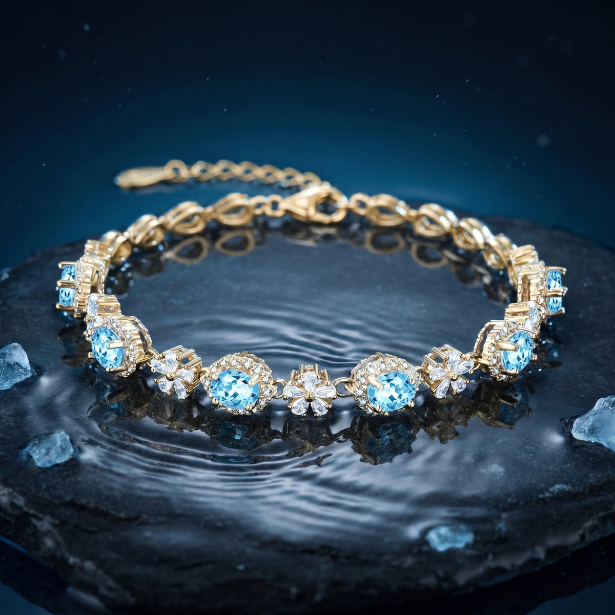 the-alysiana-aquamarine-bracelet in gold finish