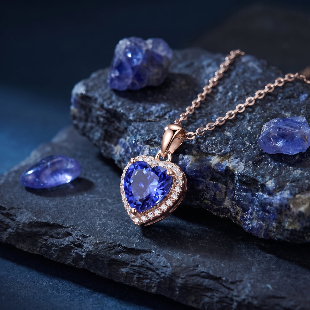 the-emmeline-tanzanite-necklace in rose gold finish