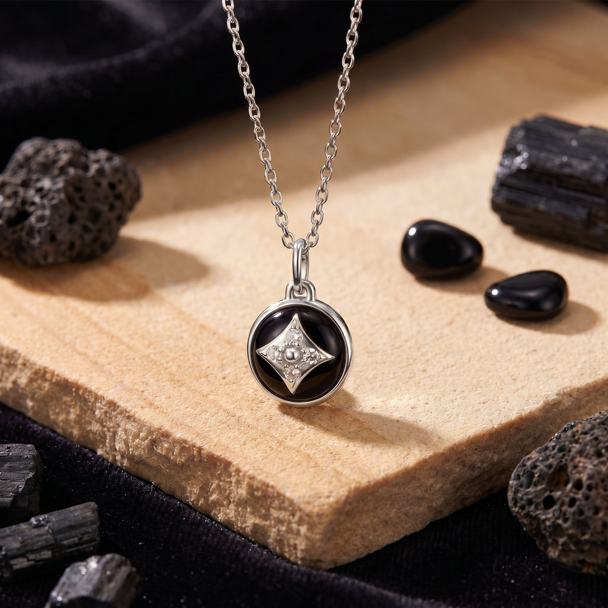 the-equinox-natural-onyx-necklace in silver finish