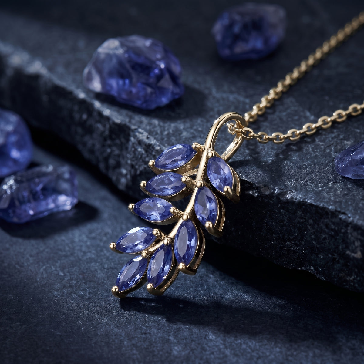 the-laurelia-tanzanite-necklace in gold finish