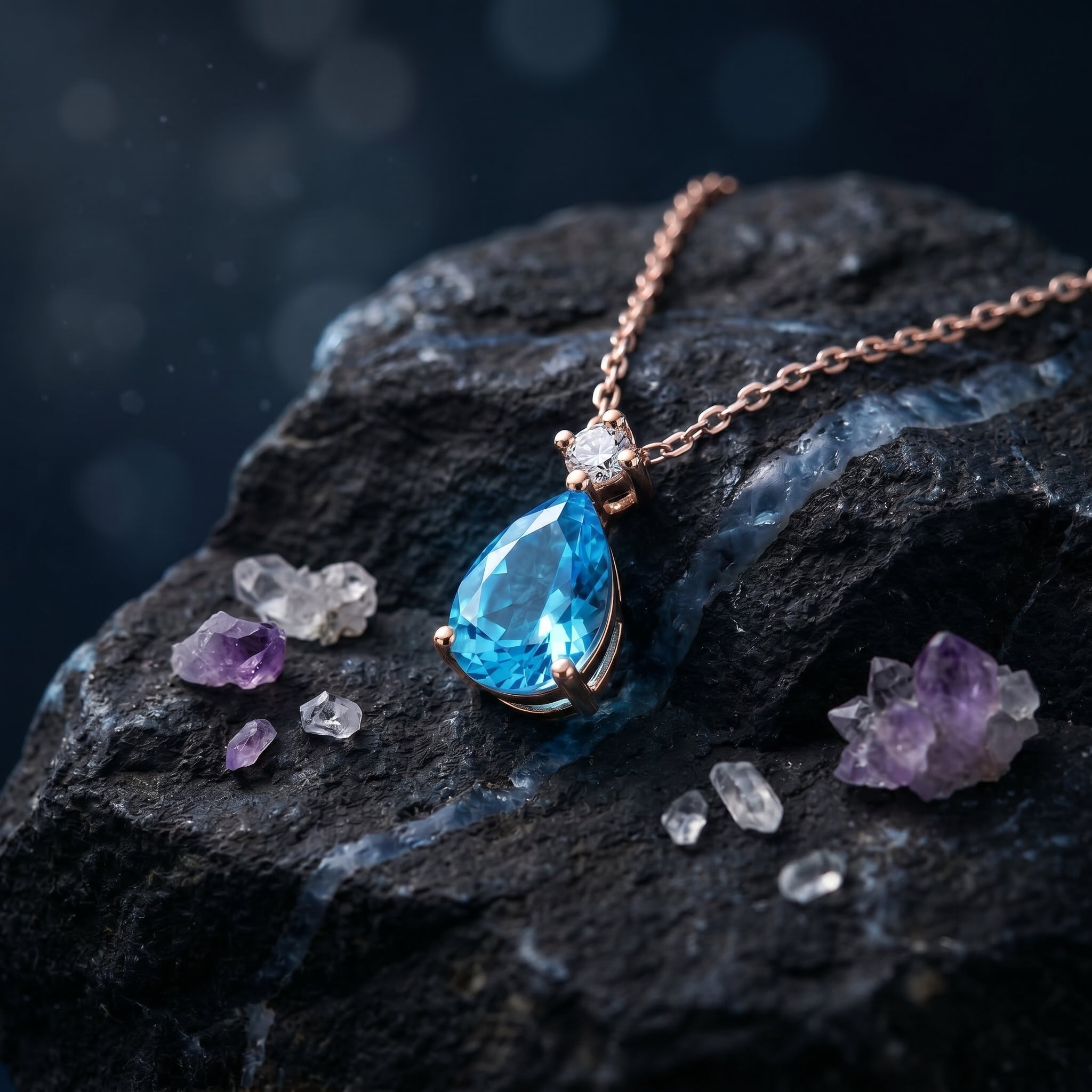 the-oceana-pear-natural-topaz-necklace in rose gold finish