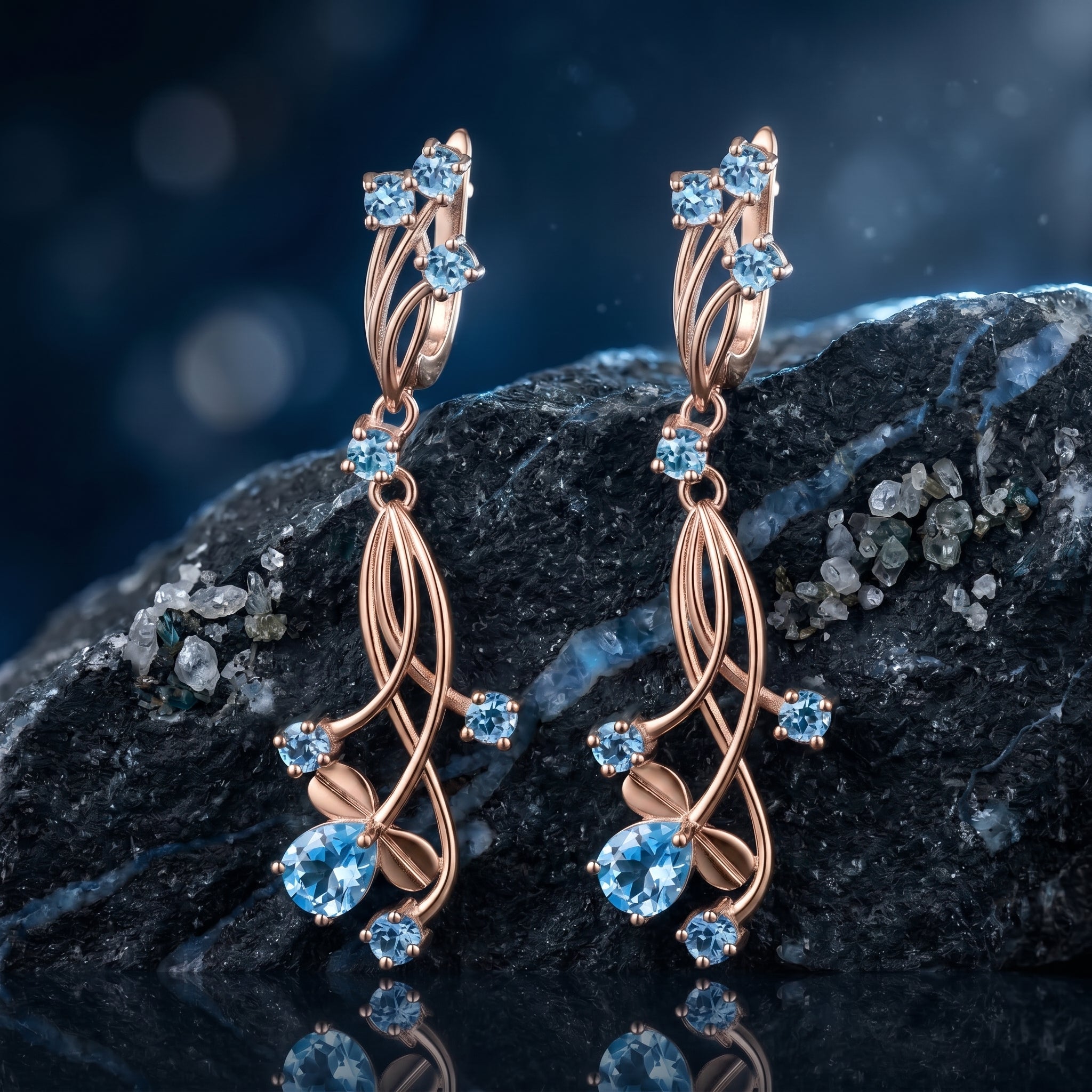 the-oceanis-cascade-natural-topaz-earrings in rose gold finish