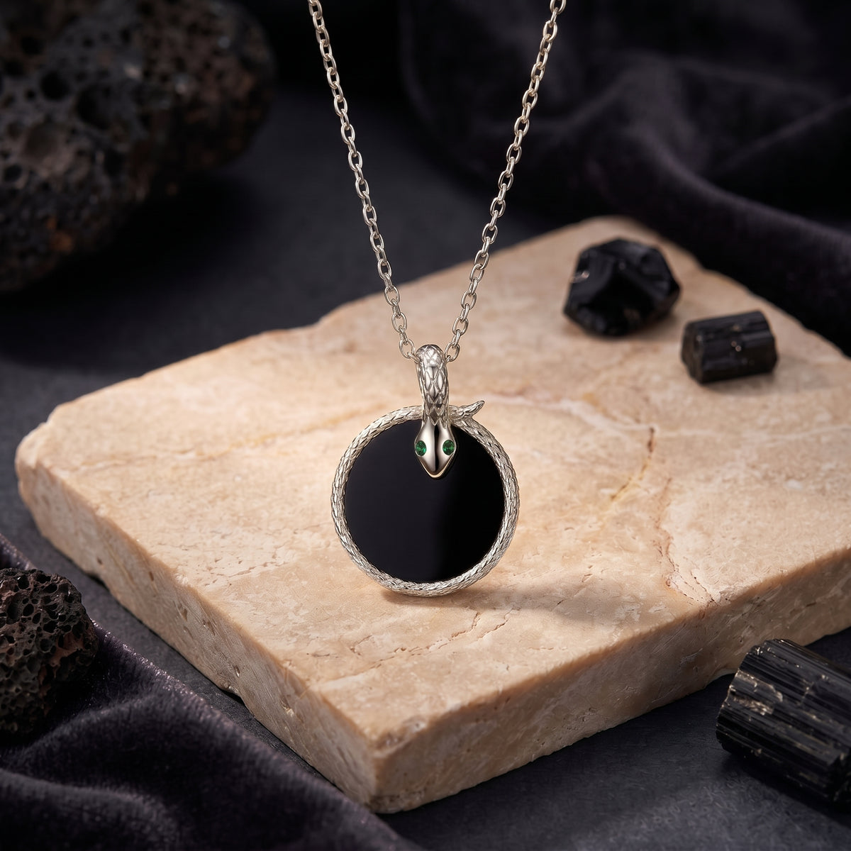the-polaris-natural-onyx-necklace in silver finish