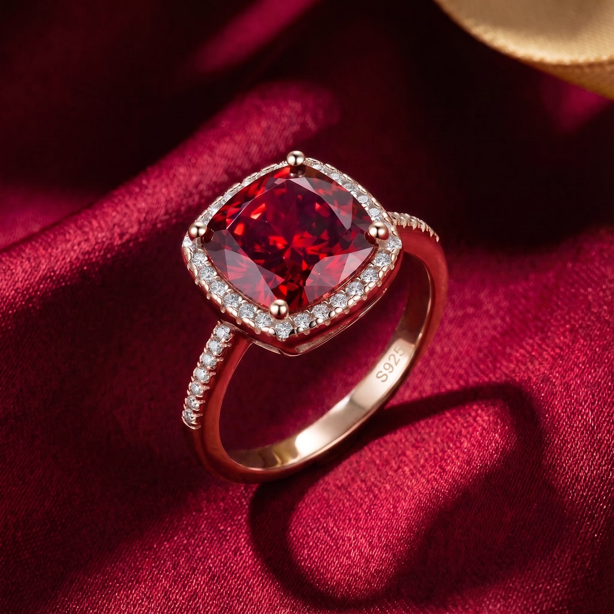 the-rosamund-cushion-ring-s925-sterling-silver in rose gold finish