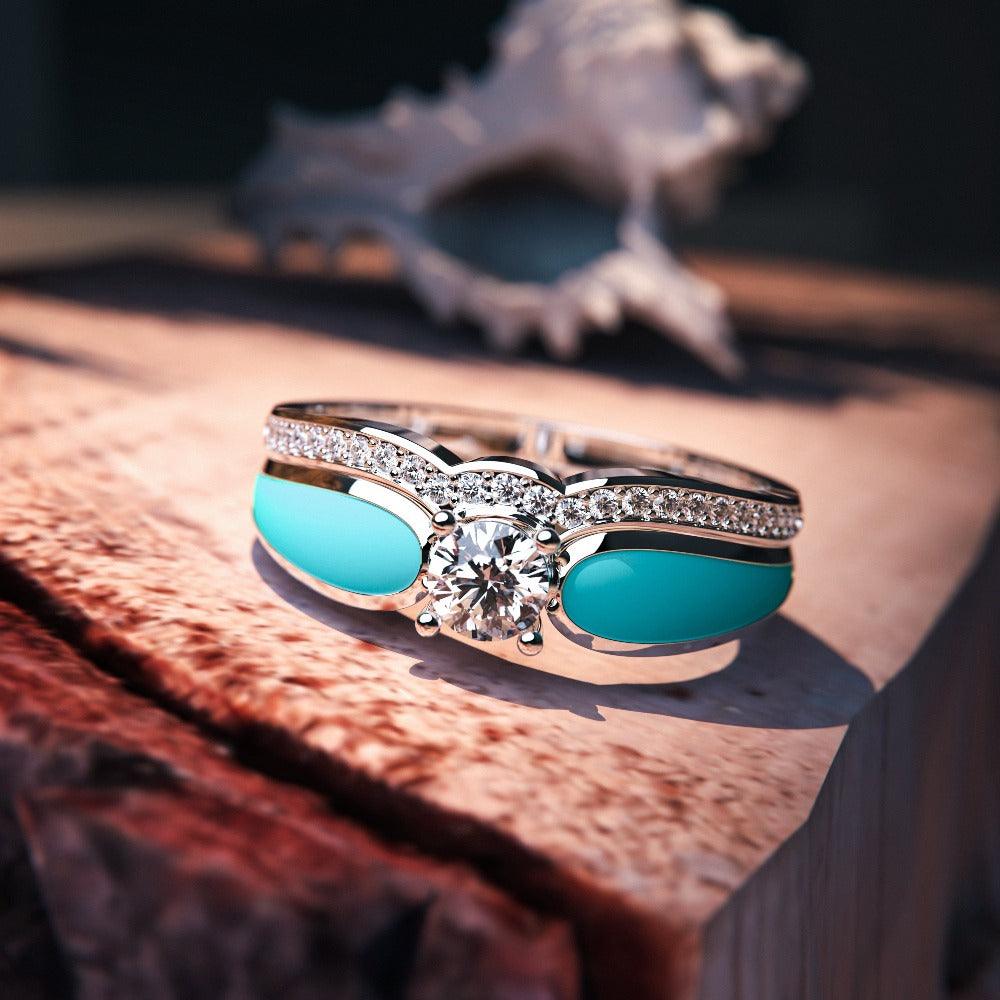 Two-piece Blue Lagoon Turquoise Ring set in S925 sterling silver