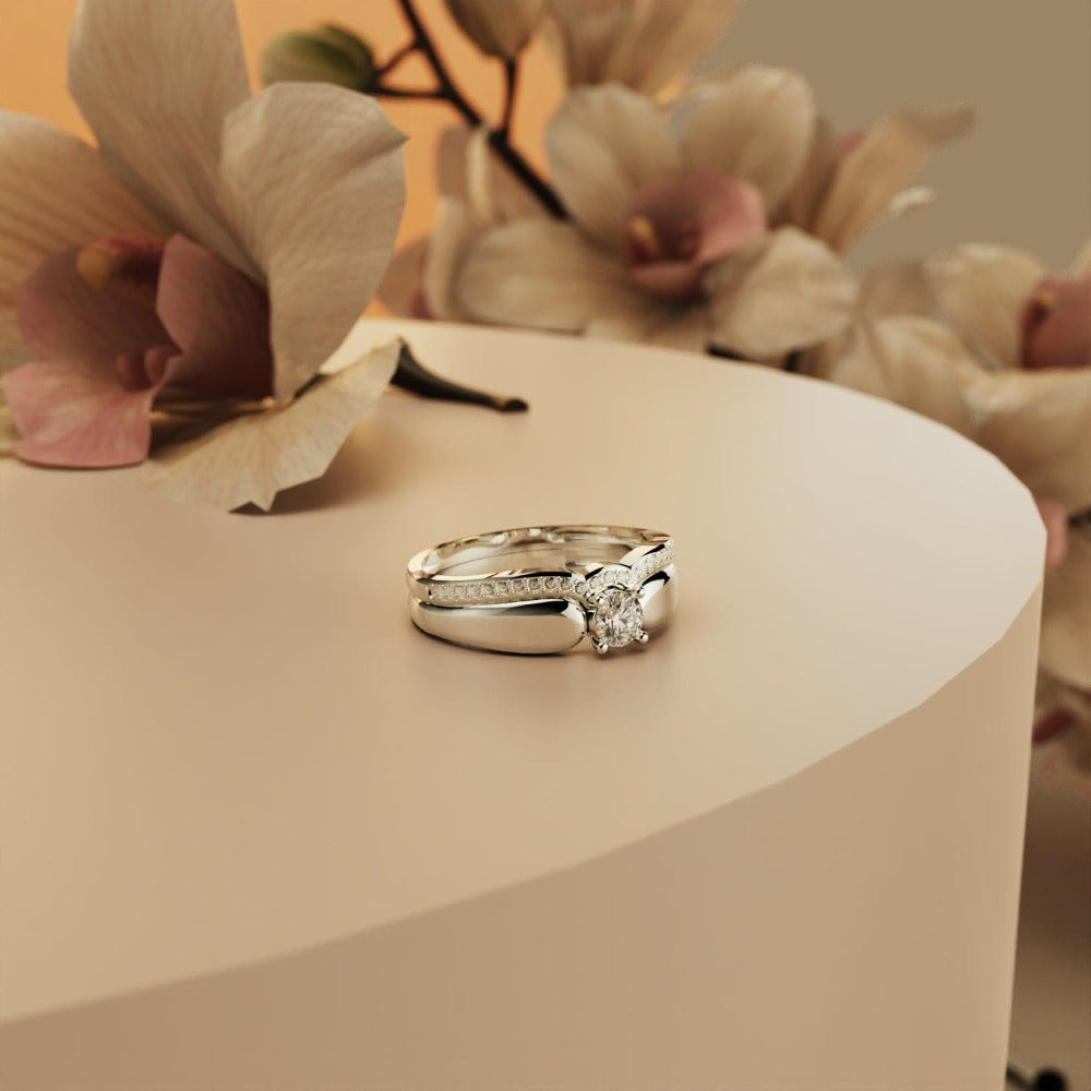 Regal Radiance: anillo de dos piezas Tiara - Plata de ley S925 