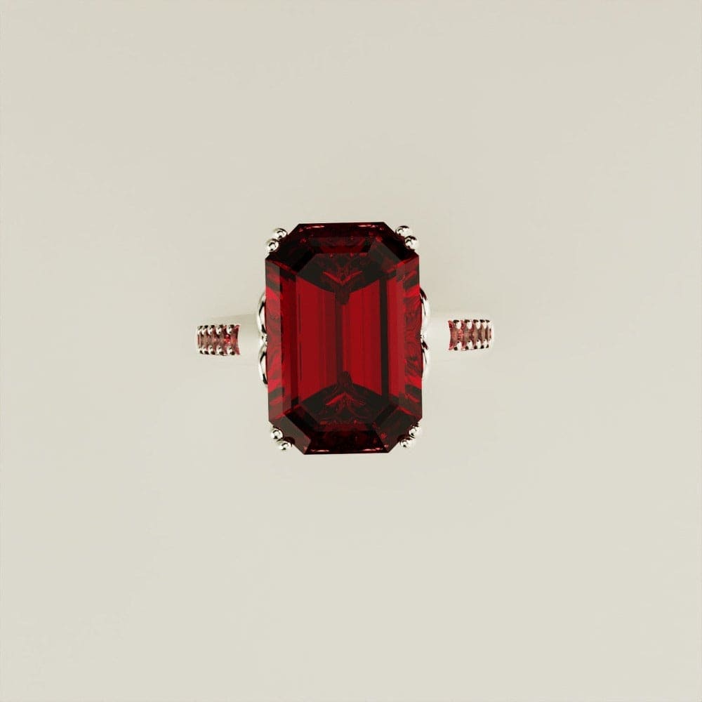 Red Dream: anillo esculpido con granate de talla esmeralda - Plata de ley S925