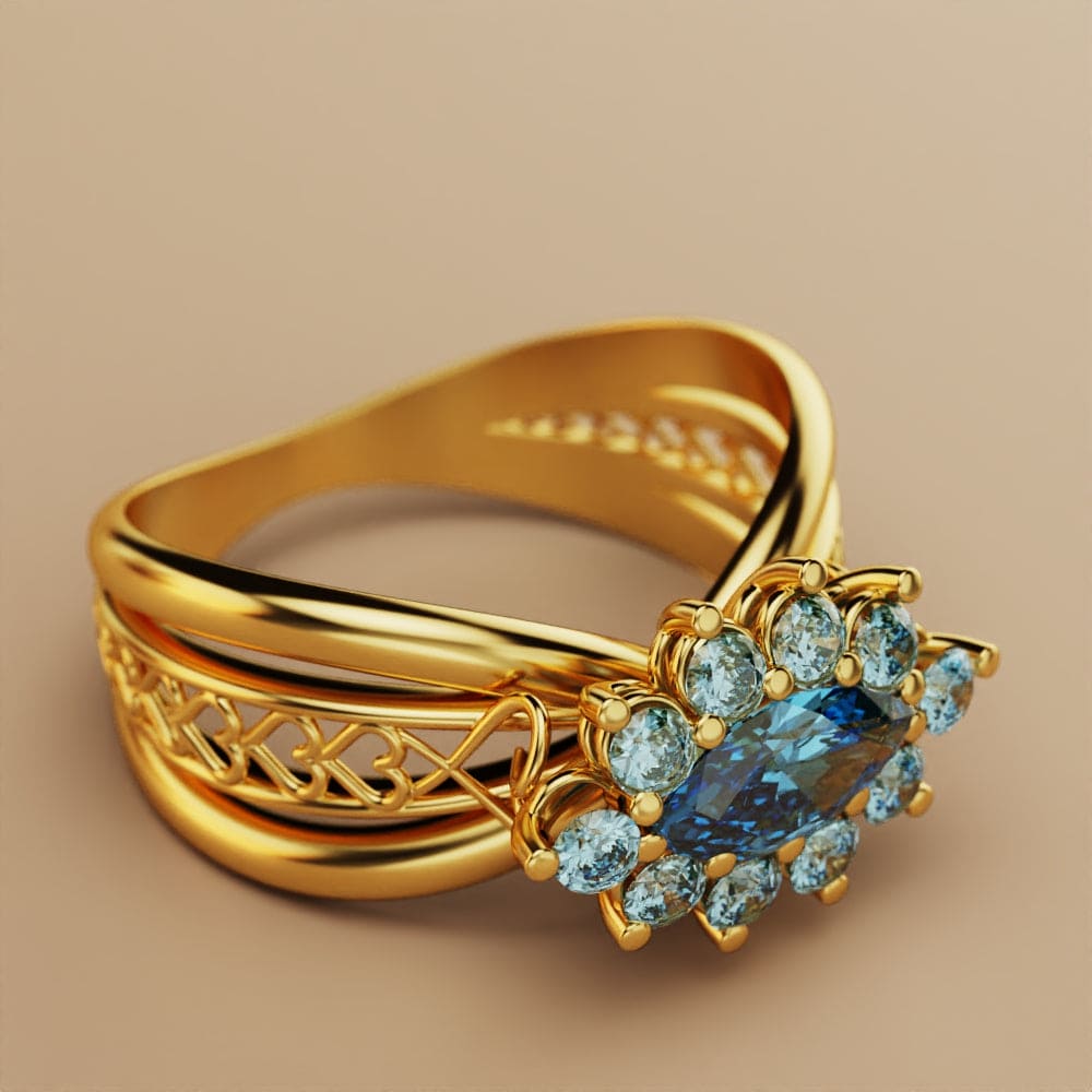 Marquise Brilliance: 18K Gold Gem Cluster Elegance Ring
