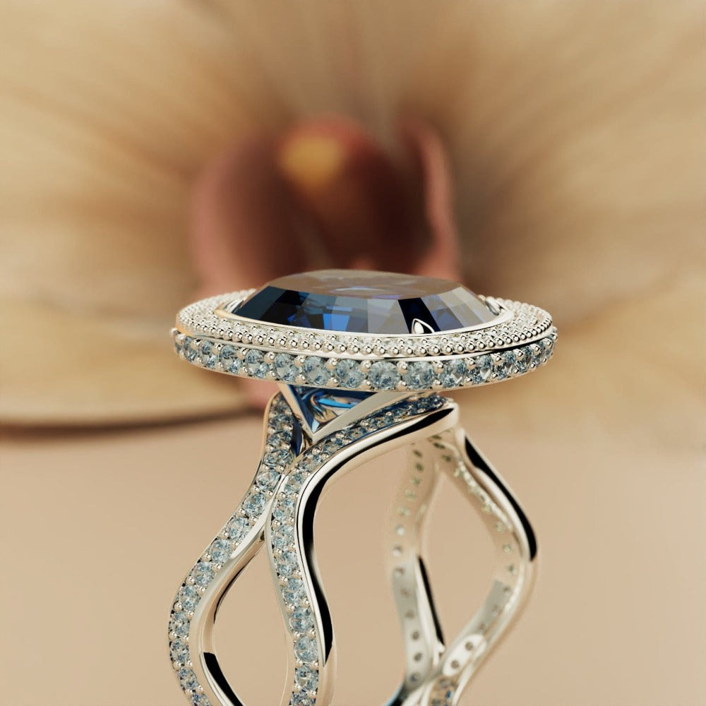 Sapphire Essence: Opal-Cut Infinity Ring - S925 Sterling Silver