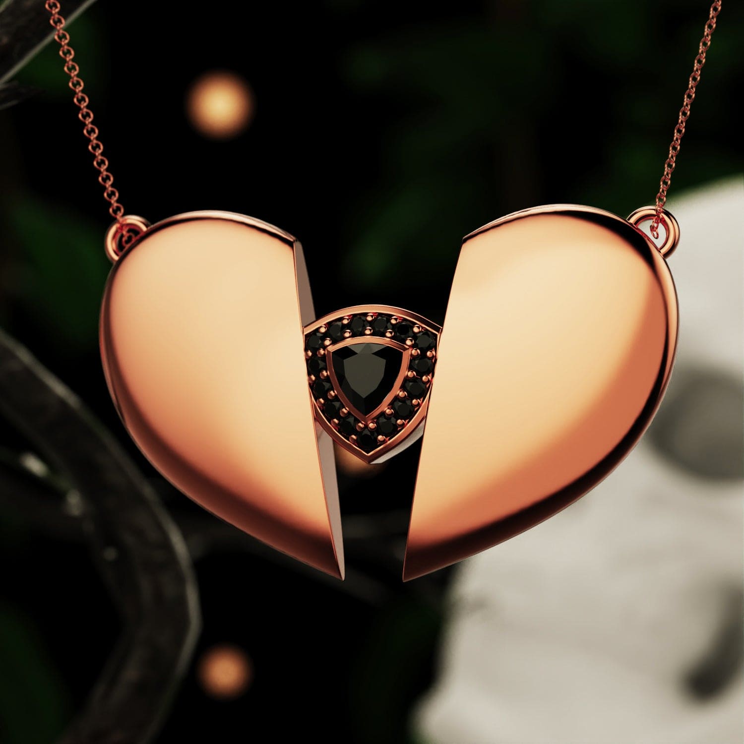 Midnight Tear - Fallen Angel Black Diamond Trinity Heart Necklace