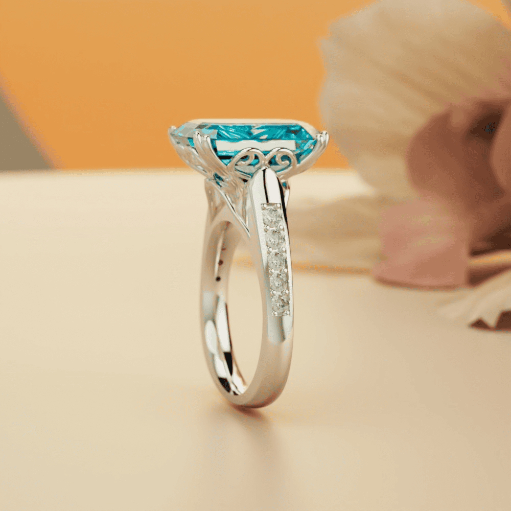 Aqua Dream: Emerald-Cut Aquamarine Ring - S925 Sterling Silver