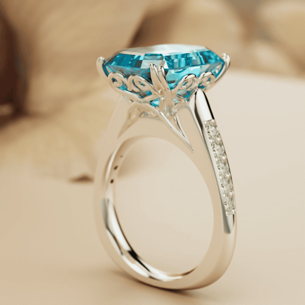 Aqua Dream: Emerald-Cut Aquamarine Ring - S925 Sterling Silver