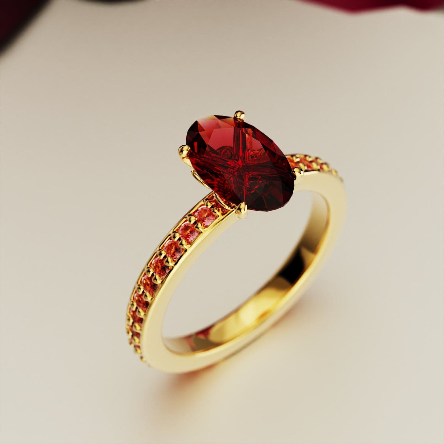 Crimson Elegance: Oval Cut Eternity Ring - 18K Gold Vermeil