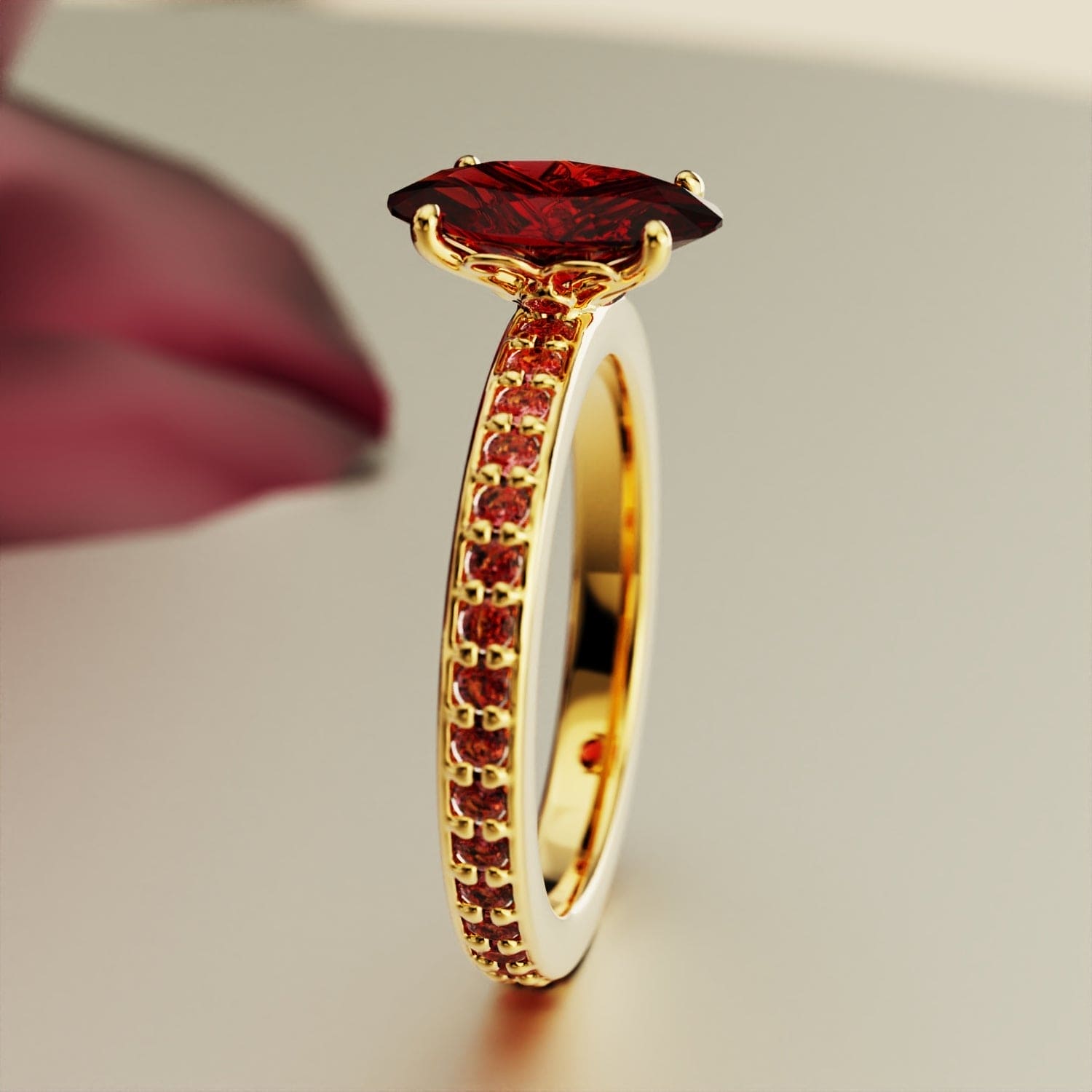 Crimson Elegance: Oval Cut Eternity Ring - 18K Gold Vermeil