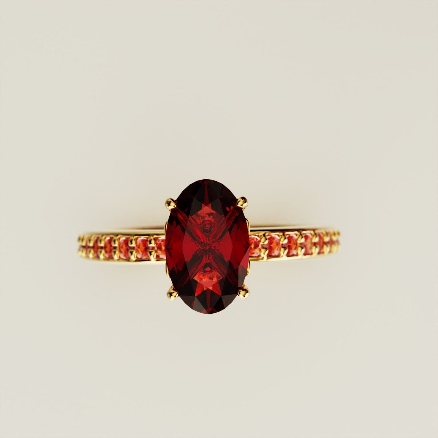 Crimson Elegance: Oval Cut Eternity Ring - 18K Gold Vermeil