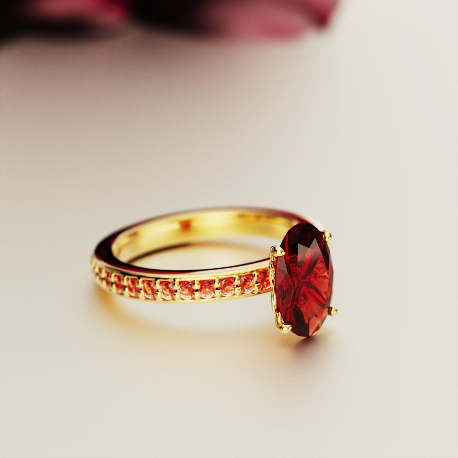 Crimson Elegance: Oval Cut Eternity Ring - 18K Gold Vermeil