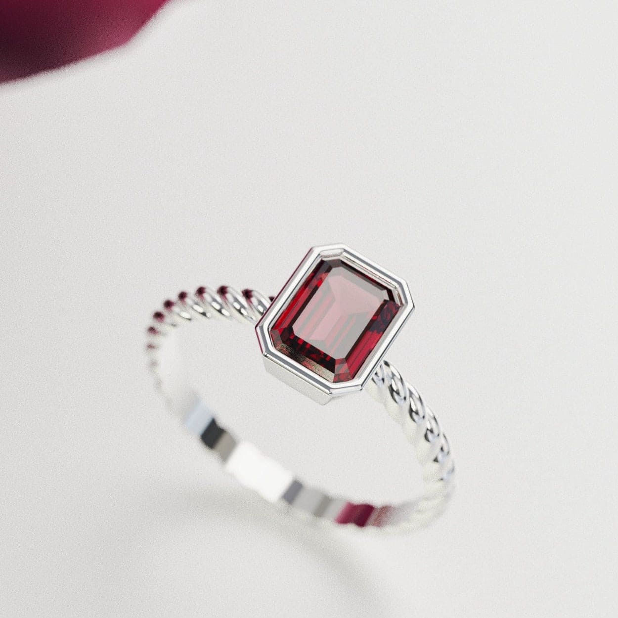 The Solitaire: Emerald-Cut Ruby Ring - S925 Sterling Silver