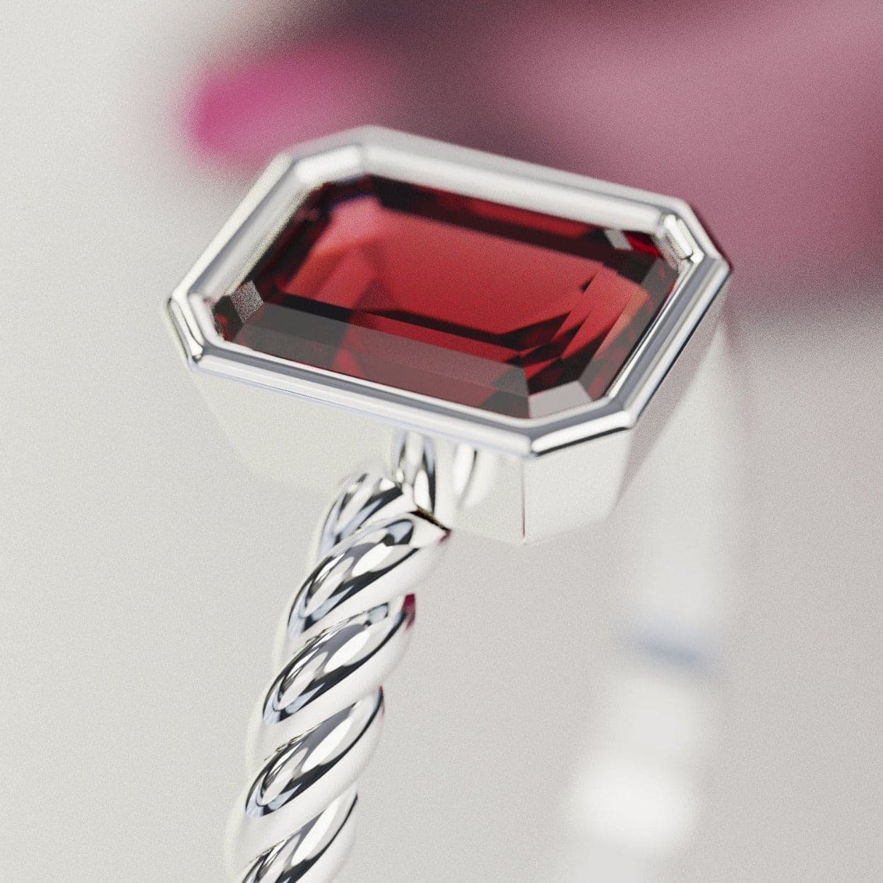 The Solitaire: Emerald-Cut Ruby Ring - S925 Sterling Silver