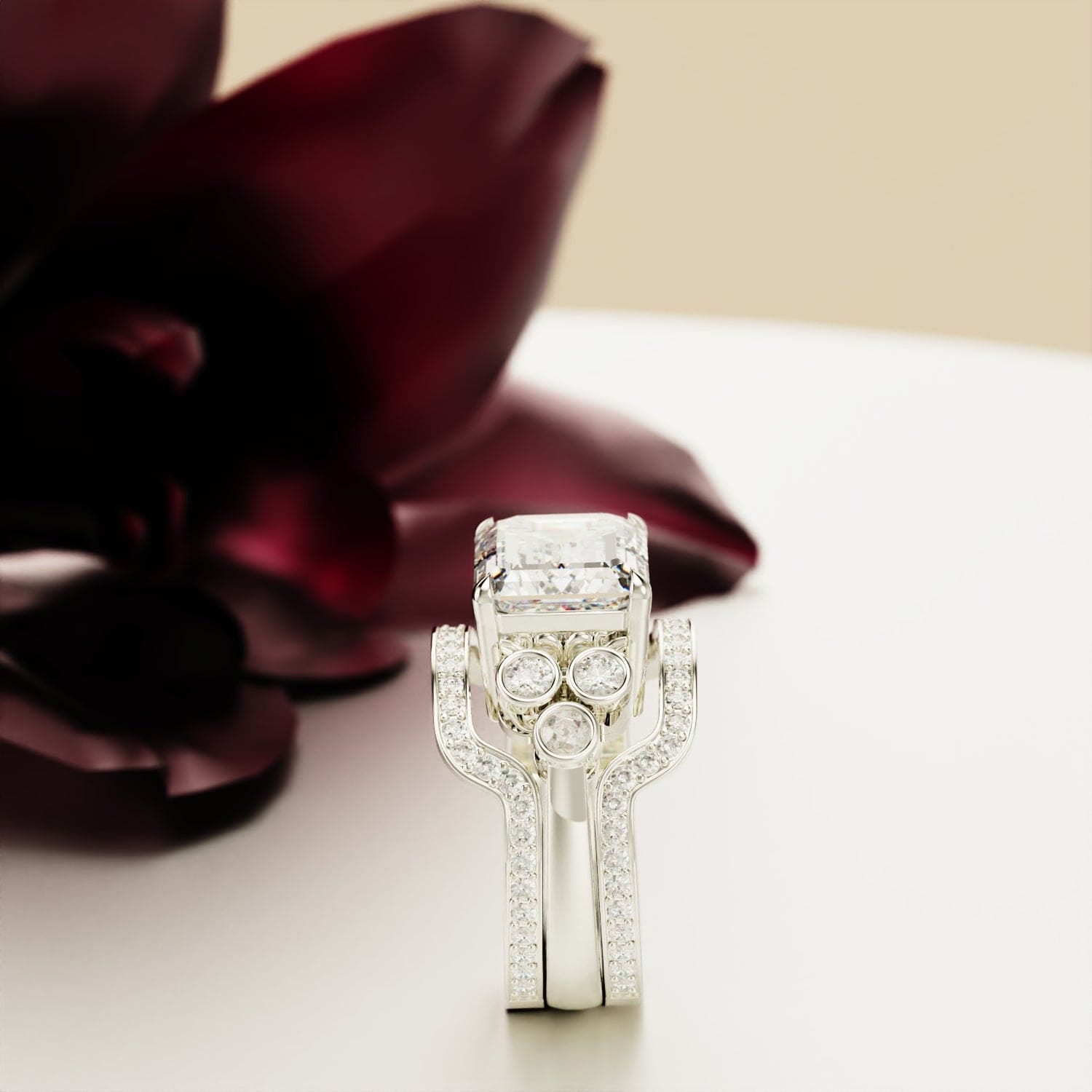 Eternal Love: Emerald-Cut Diamond Ring Set - S925 Sterling Silver