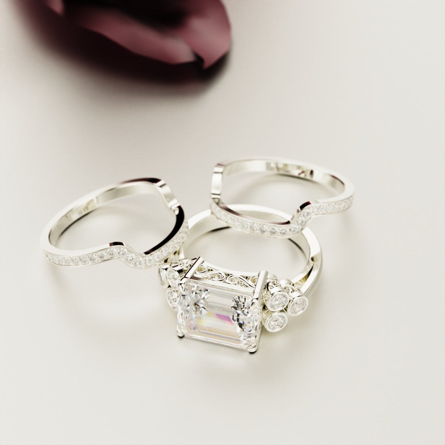 Eternal Love: Emerald-Cut Diamond Ring Set - S925 Sterling Silver