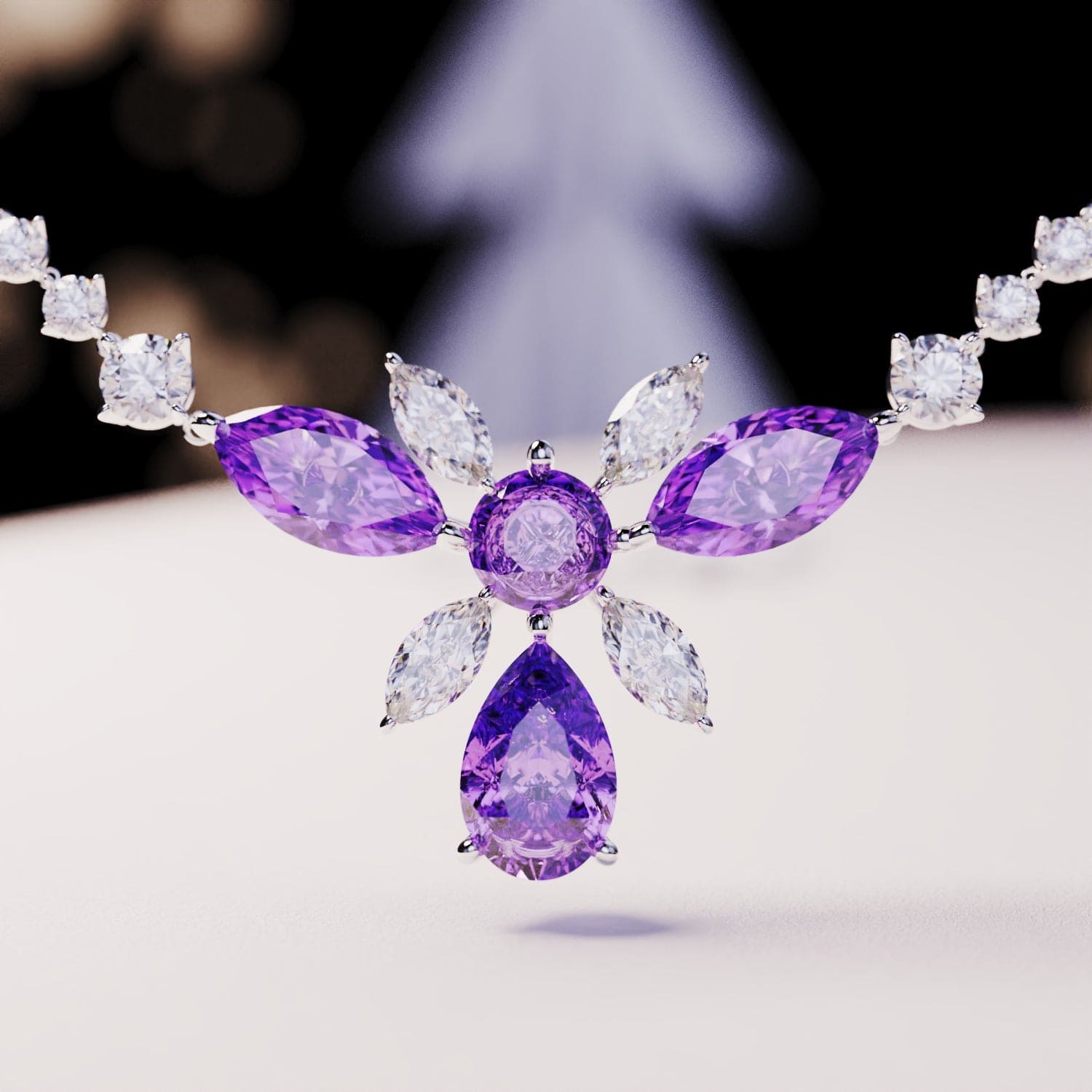 Blossom: Floral Brilliant-Cut Necklace - S925 Sterling Silver