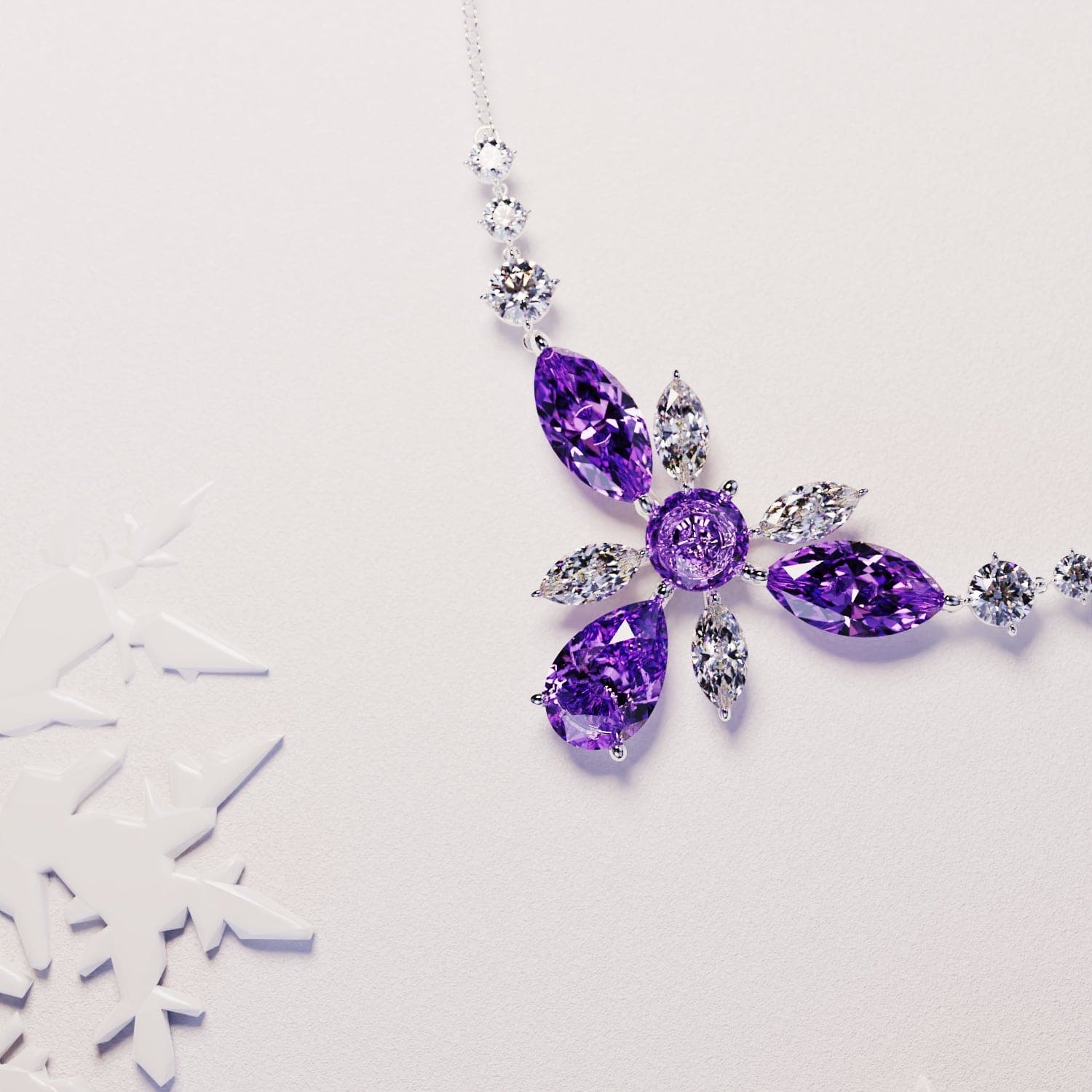 Blossom: Floral Brilliant-Cut Necklace - S925 Sterling Silver