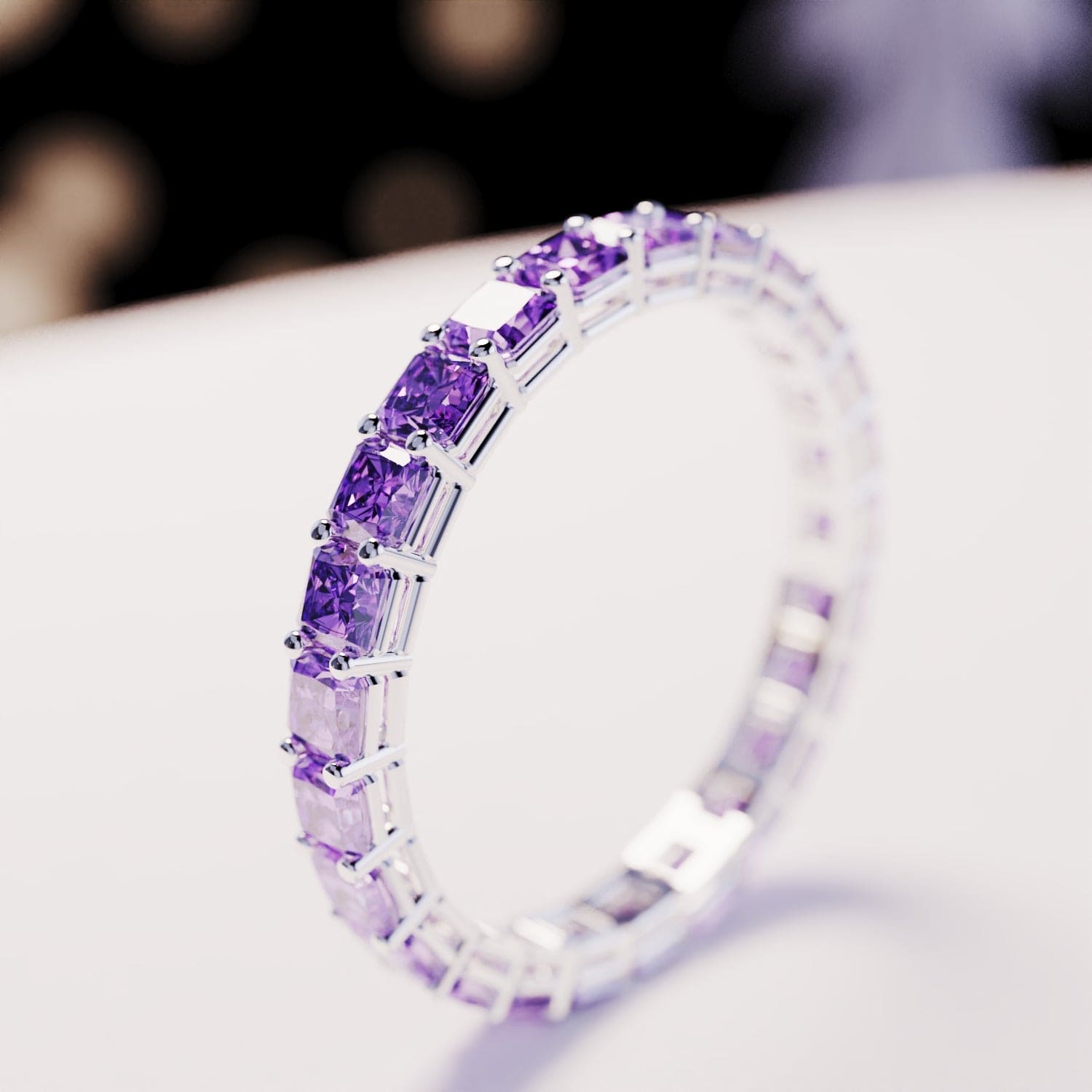 The Eternity: Amethyst Channel Ring - S925 Sterling Silver
