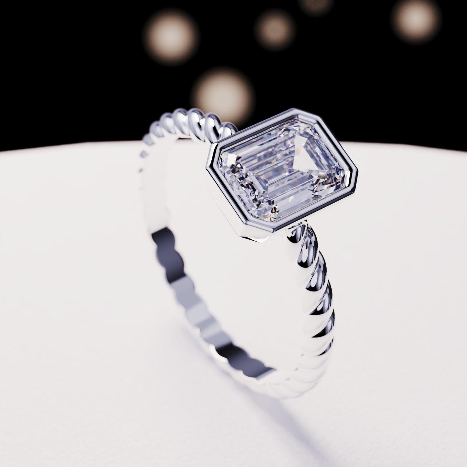 The Solitaire: Emerald-Cut Diamond Ring - S925 Sterling Silver