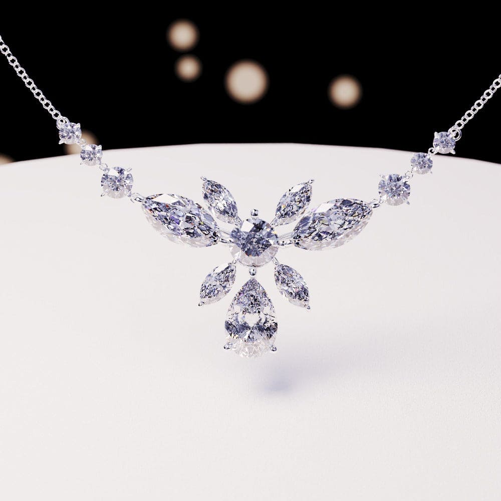 Blossom: Foral Brilliant-Cut Diamonds Necklace - S925 Sterling Silver