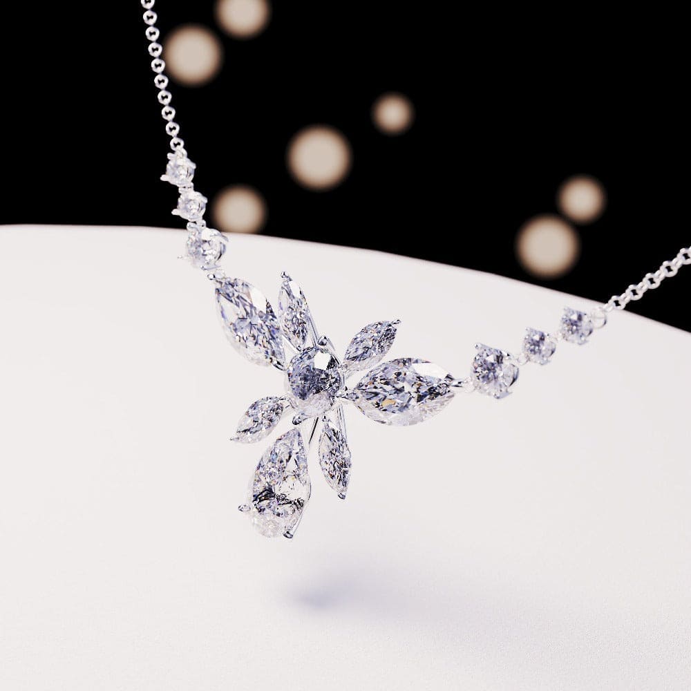 Blossom: Floral Brilliant-Cut Diamonds Necklace - S925 Sterling Silver