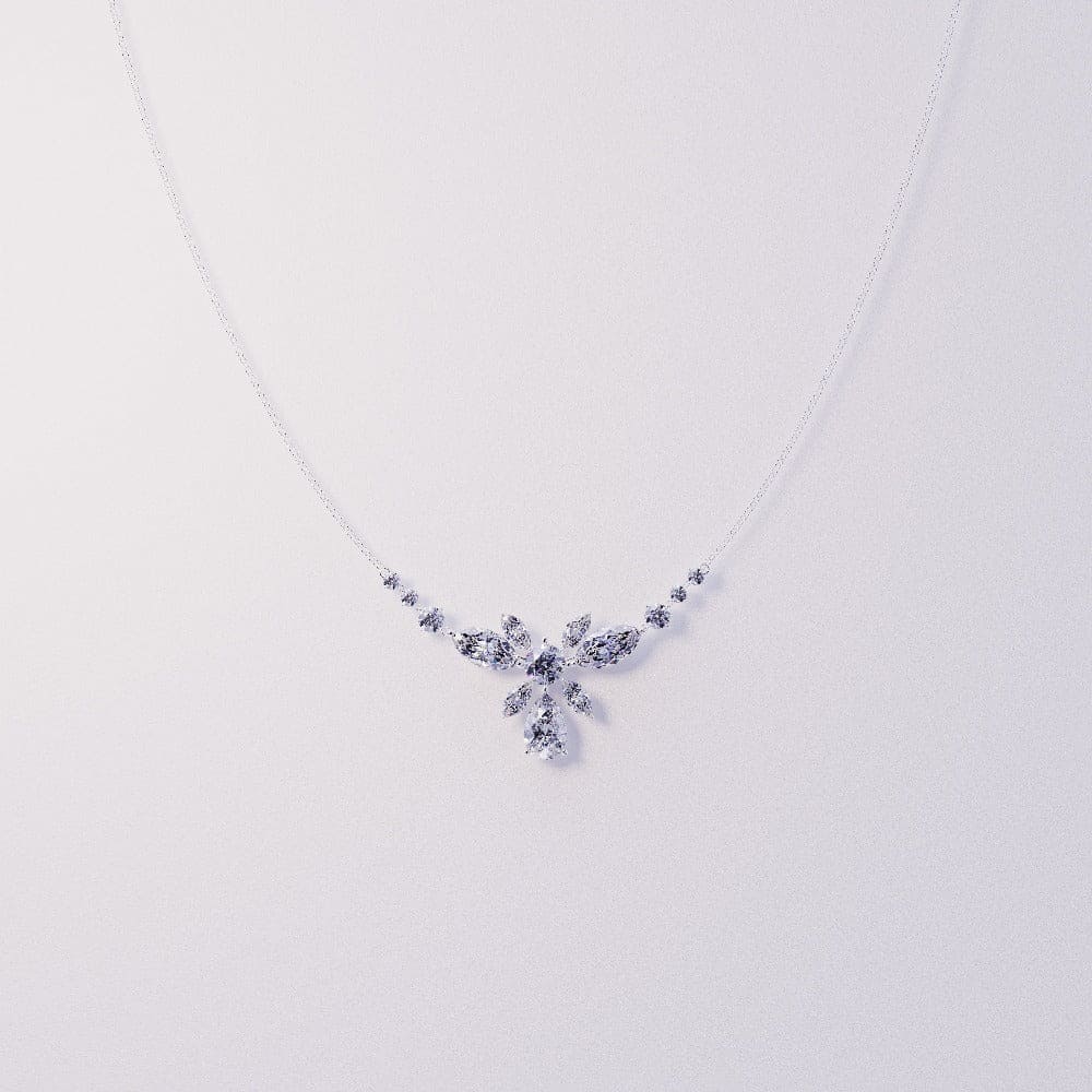Blossom: Floral Brilliant-Cut Diamonds Necklace - S925 Sterling Silver