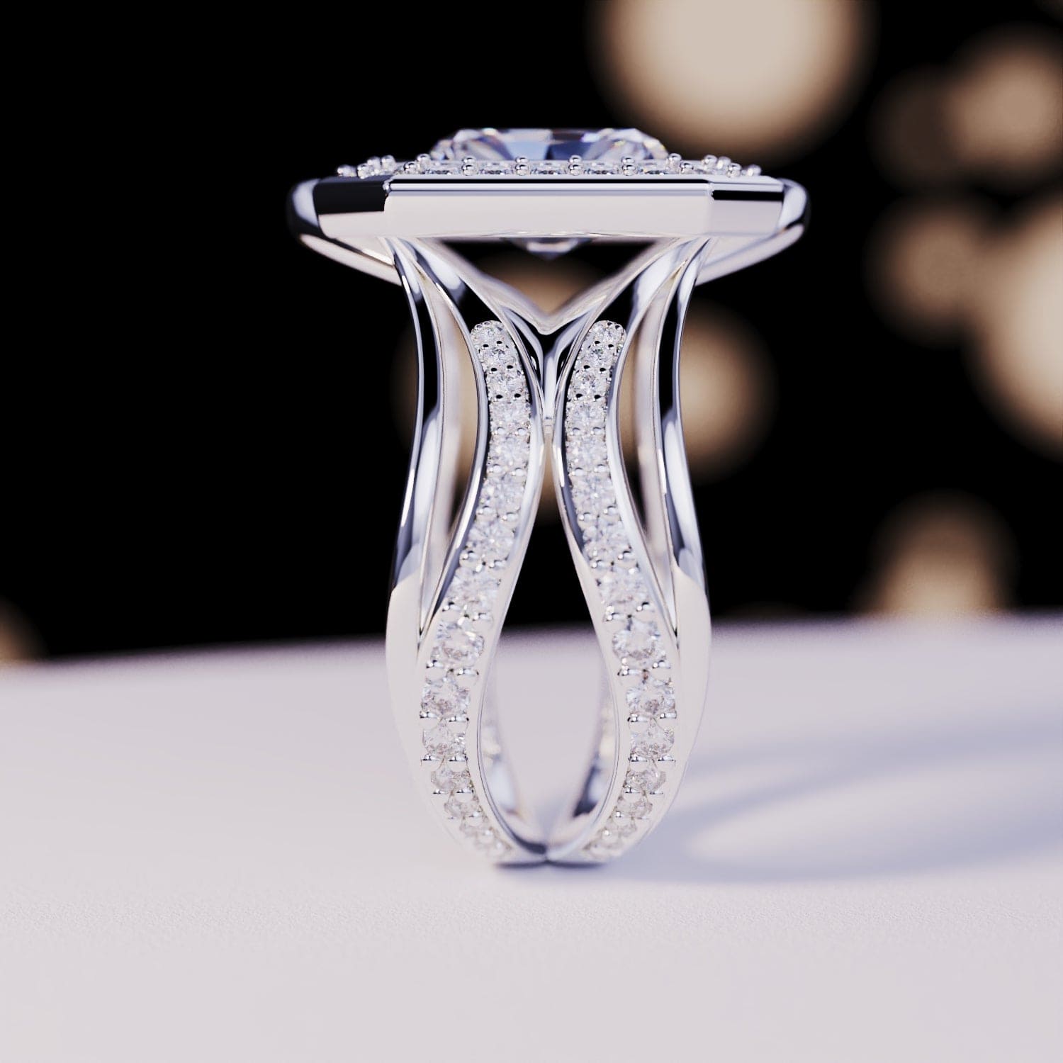 Elysian Glow: anillo de diamantes de talla esmeralda - Plata de ley S925