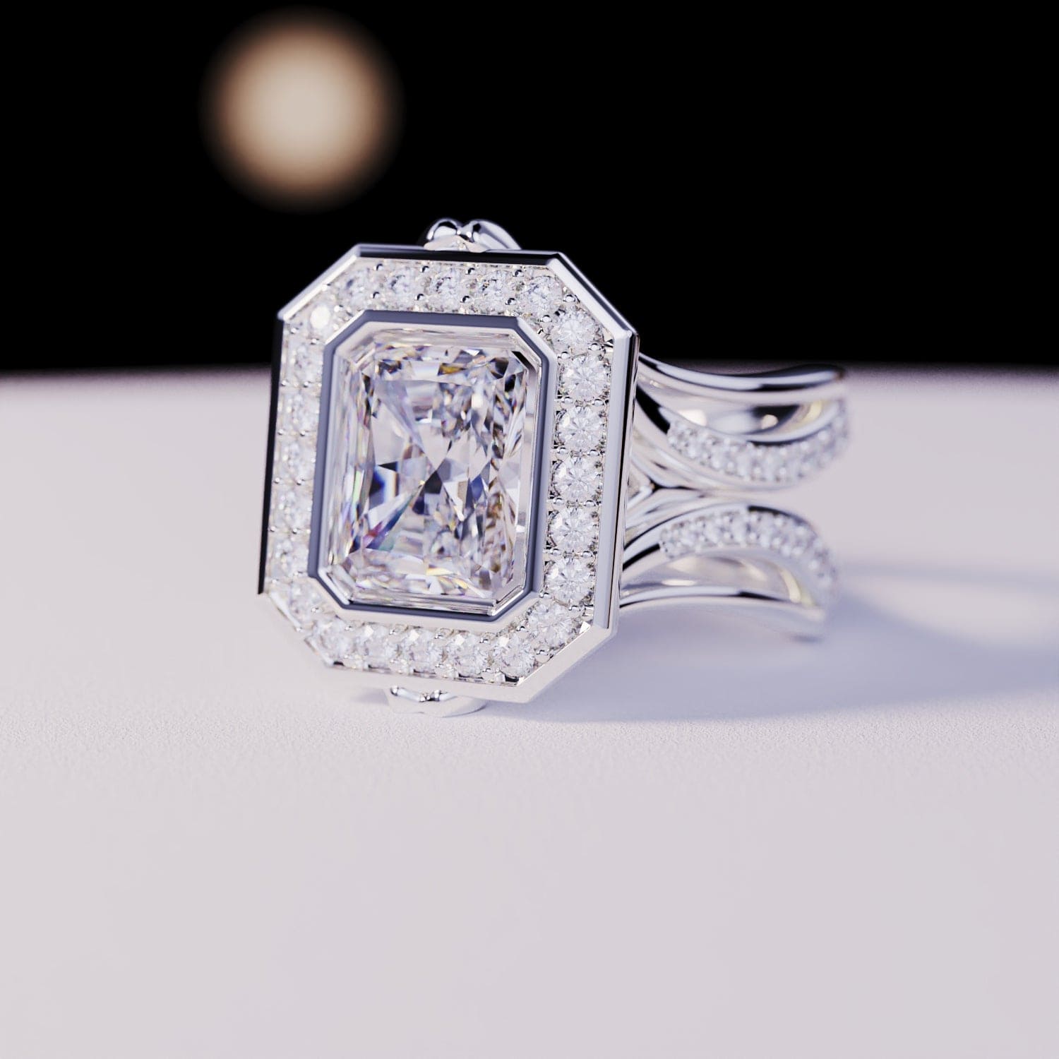 Elysian Glow: anillo de diamantes de talla esmeralda - Plata de ley S925